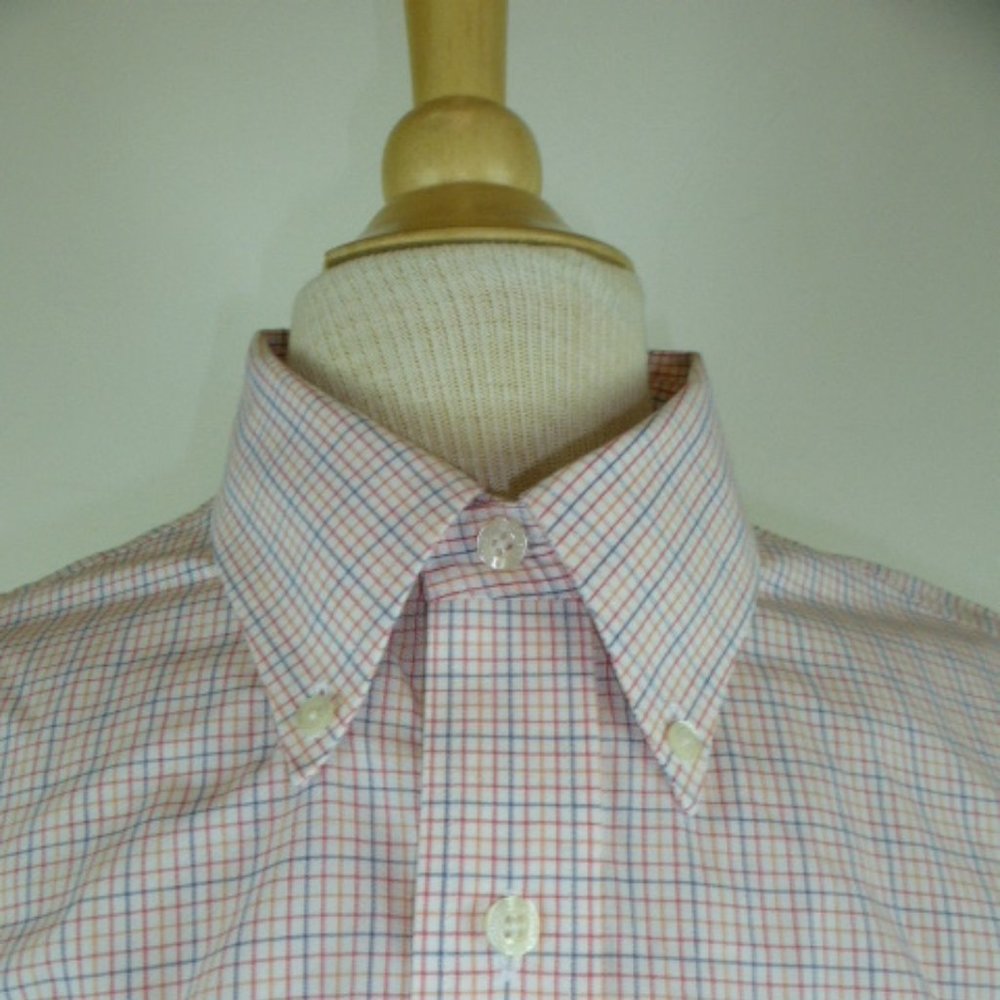 BROOKS BROTHERS mini check cotton button down collar shirt non iron L